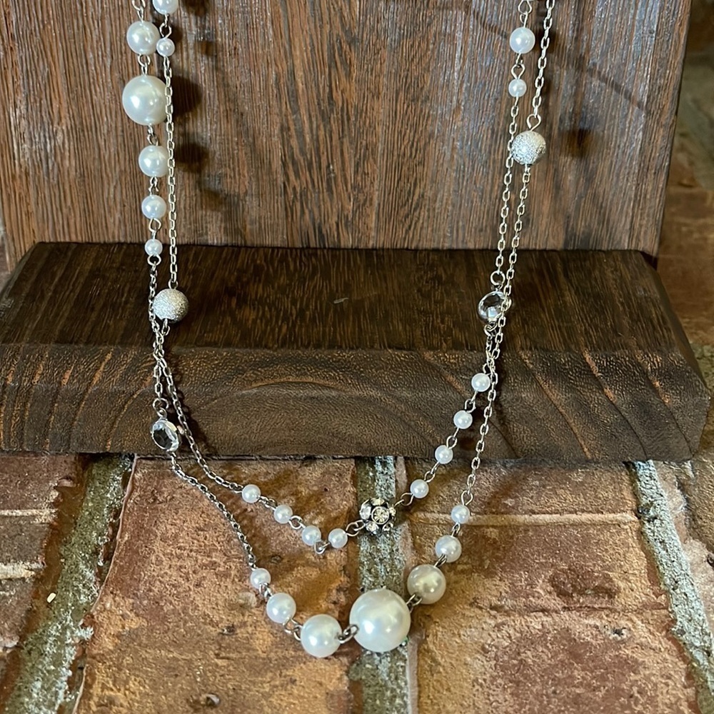 New York & Co Long Beaded Pearl & Crystal Necklace - Picture 2 of 6